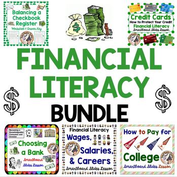 Preview of Financial Literacy BUNDLE 6th grade Worksheets Smartboards Activities Save $$$