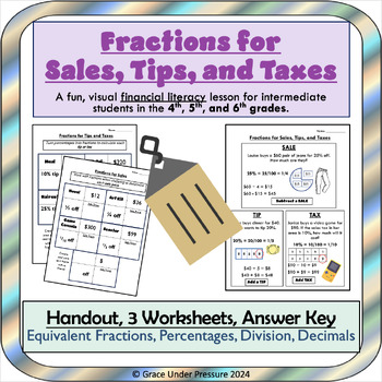 Preview of Financial Literacy Worksheets: Sales, Tips, and Taxes with Fractions & Division
