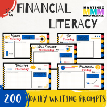 Preview of Financial Literacy Bell Ringer Writing Prompts (Editable)