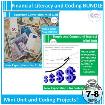 Preview of Financial Literacy and Coding Units - Ontario Math 2020 Grade 7 and 8 BUNDLE