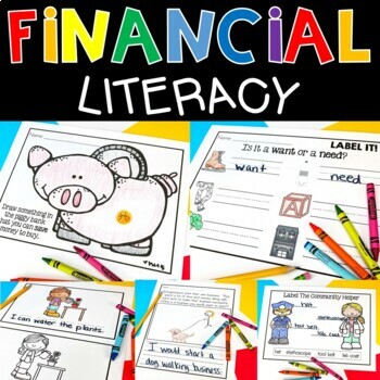 Preview of Financial Literacy Incl. Wants Needs Money Saving Jobs Goods Services Banks