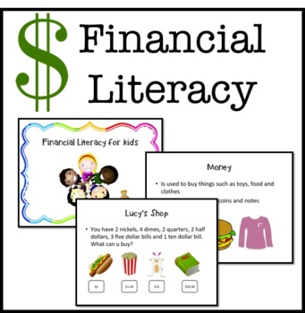 Preview of Financial Literacy for kids teaching slides with practice questions