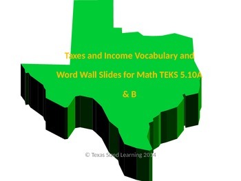 Preview of Financial Literacy, math TEKS 5.10A & B Income & Taxes Vocab and Word Wall Cards