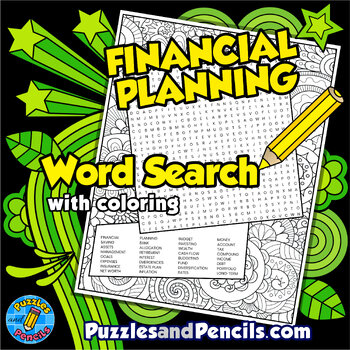 Preview of Financial Planning Word Search Puzzle with Coloring | Financial Literacy