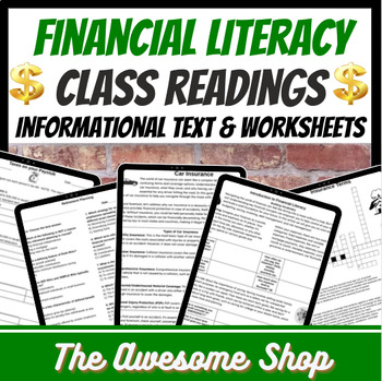 Preview of Financial Literacy Reading Packets with Worksheets for 9 unit concepts