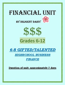 Preview of Financial Unit for Gifted and Talented/Finance Elective