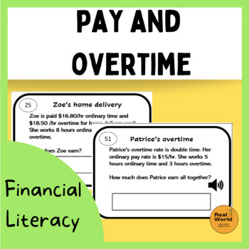 Preview of Financial literacy rates of pay and overtime task cards and digital quiz