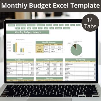 Preview of Financial literacy project, Monthly budget excel spreadsheet, Personal finance