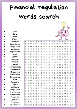 Preview of Financial regulation words search puzzles worksheets activity