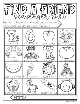 Find A Friend Scavenger Hunt by ForeverFirstie | TpT