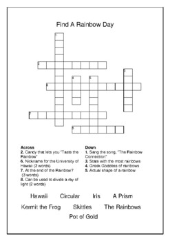 Find A Rainbow Day April 3rd Crossword Puzzle and Word Search Bell Ringer