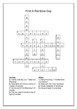 Find A Rainbow Day April 3rd Crossword Puzzle and Word Search Bell Ringer