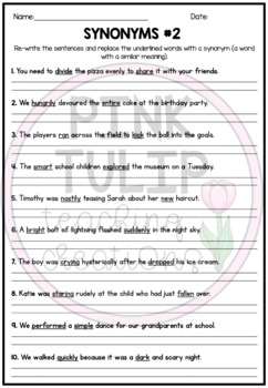 Find A Synonym - Worksheet Pack by Pink Tulip Teaching Creations