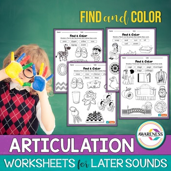 Preview of Articulation Homework Activity: Coloring Sheets for Speech Therapy -Later Sounds
