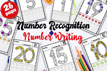 Preview of Find & Color | Number Recognition Worksheets 1-25 | Numbers writing practice