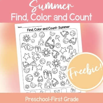 Preview of Find, Color and Count Summer Freebie! ISpy, Search and Find