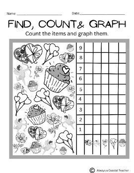 Preview of Find, Color and Graph the Valentine Symbols Morning Work or Enrichment Pages