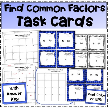 Preview of Find Common Factors Task Cards