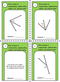 Preview of Find Complementary, Supplementary, Vertical, and Adjacent Angle Task Cards