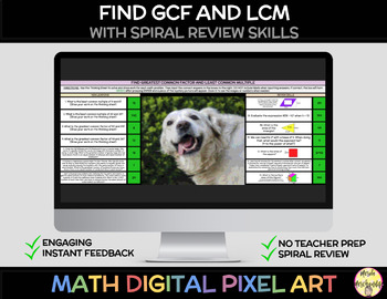 Preview of Find GCF and LCM Math Pixel Art (aligns with i-Ready)