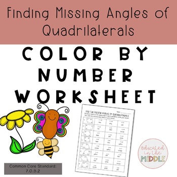 Preview of Find Missing Angle of Quadrilaterals Worksheet: Color by Numbers (Spring Theme)