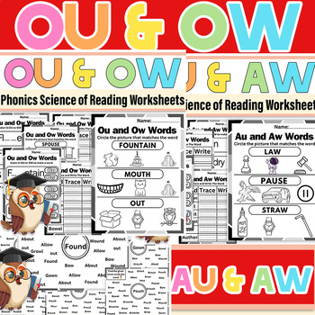 Preview of Find OU and OW|OU , OW ,AU & AW Worksheets|Phonics Science of Reading