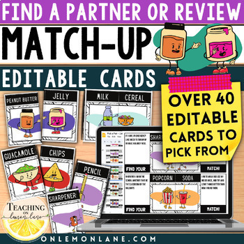 Preview of Find Pick a Food Partner Pairing Matching Cards Peanut Butter and Jelly Partners