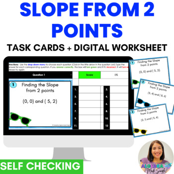 Preview of Find Slope from Points Tables, Graphs Digital and Print Task Cards Self Checking