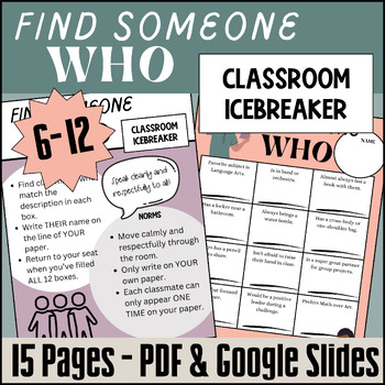 Preview of Find Someone WHO Classroom Icebreaker | EDITABLE | 6-12 | Digital or PDF