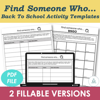 Preview of Find Someone Who Activities Fillable Templates - Back To School Icebreaker