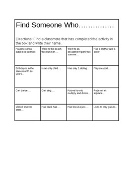 Preview of Find Someone Who.....BACK TO SCHOOL ACTIVITY