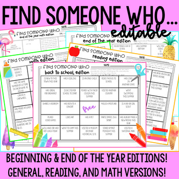 Preview of Find Someone Who Bingo (Back to School and End of the Year) [EDITABLE]