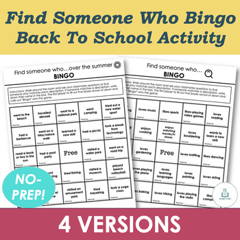 Preview of Find Someone Who Bingo - Back To School Icebreaker Activity - Adult ESL