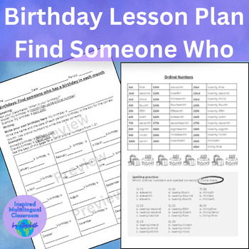 Preview of ESL Speaking Activity: Find Someone Who, Birthdays and Ordinal Numbers Lesson