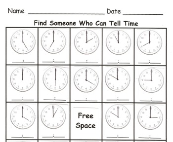 Preview of Find Someone Who Can Tell Time to the Hour