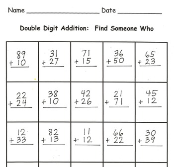 Preview of Find Someone Who Double Digit Addition Without Regrouping