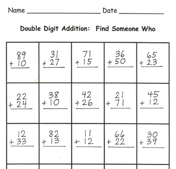 Find Someone Who Double Digit Addition Without Regrouping by Krista Lynch