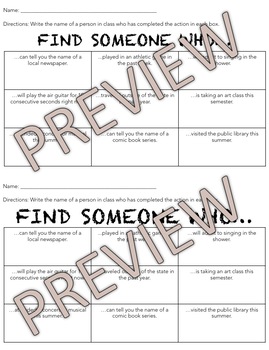 Preview of Find Someone Who ELA IceBreaker Activity Beginning of Year