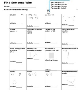 Find Someone Who... End of the Year Review with NYS Math Modules Grade 4