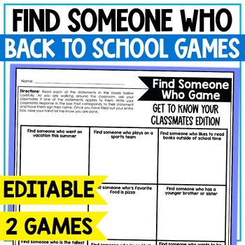 Preview of Find Someone Who Game - Back to School Activity - Icebreaker Activity