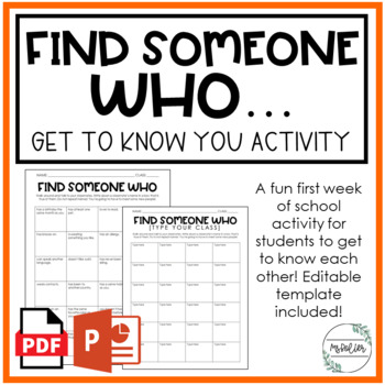 Preview of Find Someone Who | Get To Know You Activity | First Week of School | Any Class