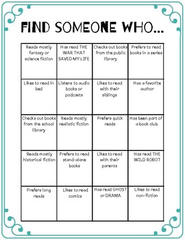 Find Someone Who... Literary Icebreaker! by Megan's Library | TpT
