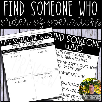 Preview of Order of Operations - Find Someone Who