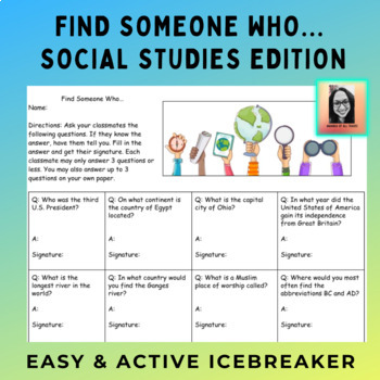 Preview of Find Someone Who... Social Studies Edition Back to School Icebreaker Activity