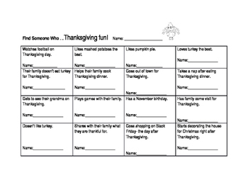 Preview of Find Someone Who - Thanksgiving! Class builder activity
