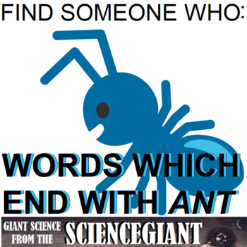 Preview of Find Someone Who: Words Which End With "-Ant"