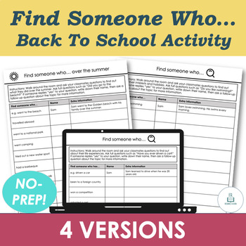 Preview of Find Someone Who Writing Activity - Back To School Icebreaker - Adult ESL