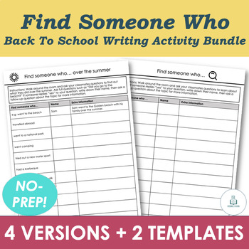 Preview of Find Someone Who Writing Activity & Templates - Back To School Icebreaker Bundle