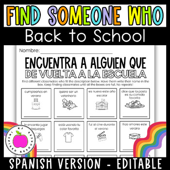 Preview of Spanish Find Someone Who - Back to School Speaking Activity - Editable