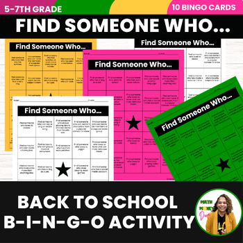 Preview of Find Someone Who for the First Day of School BINGO Math Activity Middle School